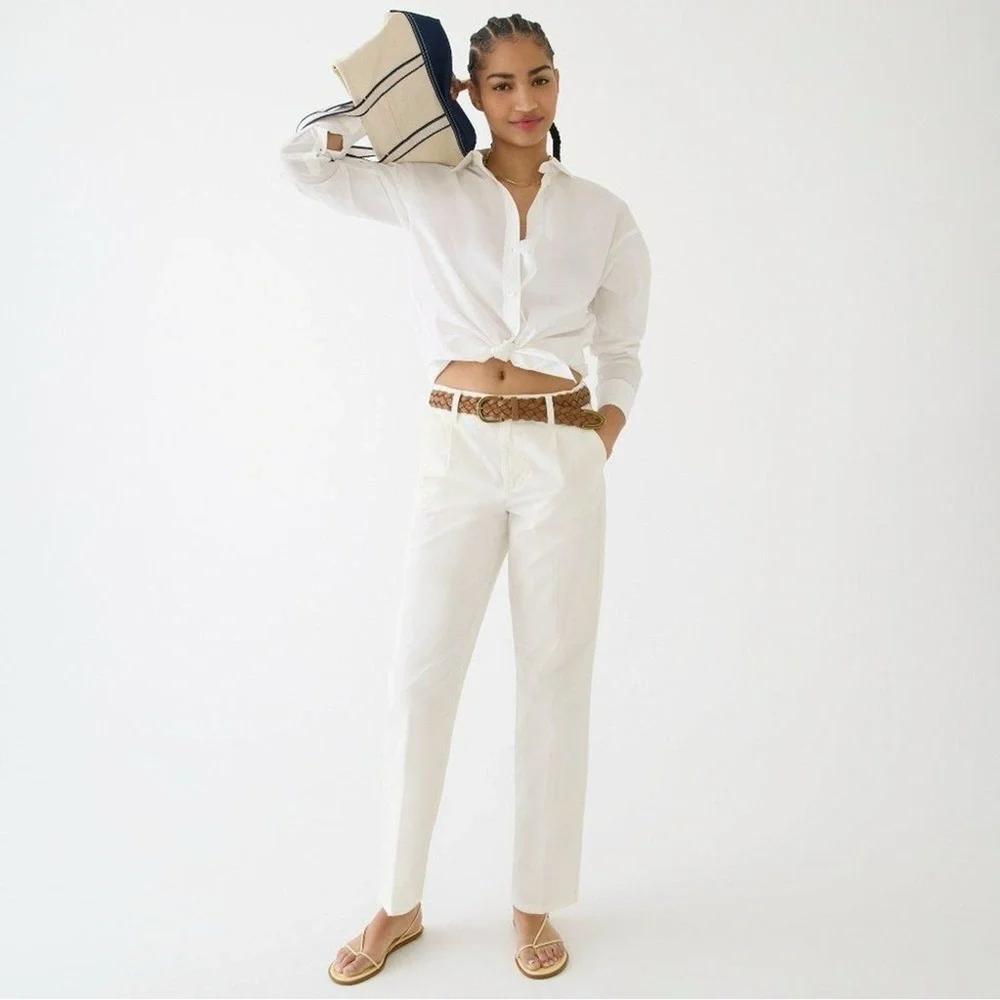 J Crew Pleated Slouchy Boyfriend Chino Pant in Ivory